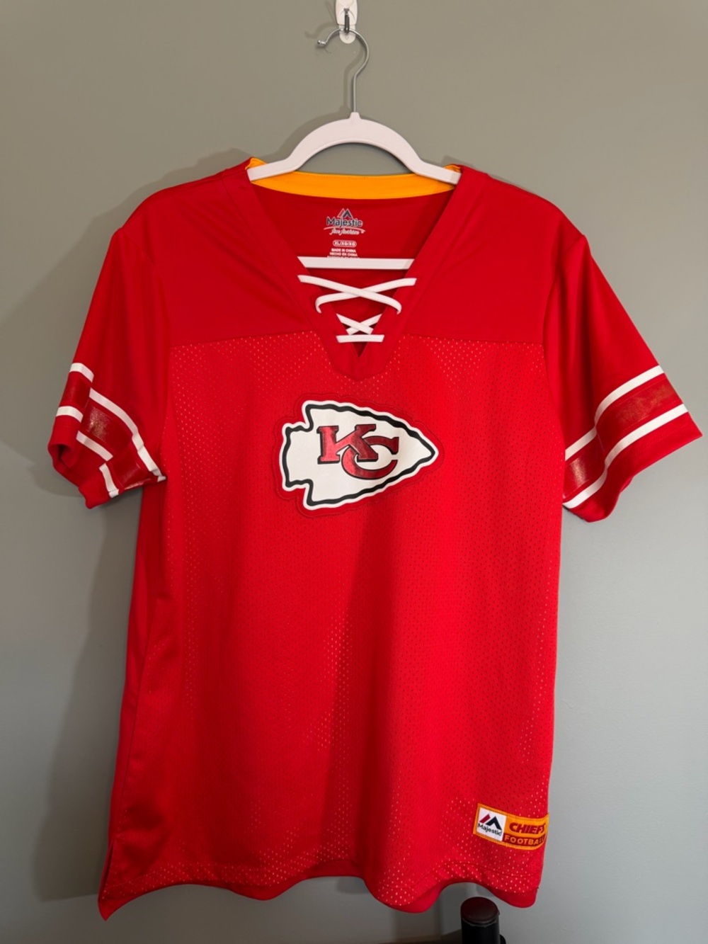 Majestic Red and Gold Lace-Up Fan Jersey